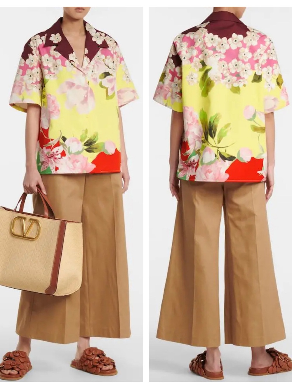 Valentino Garavani Floral Cotton and Silk Multi Button Up Shirt